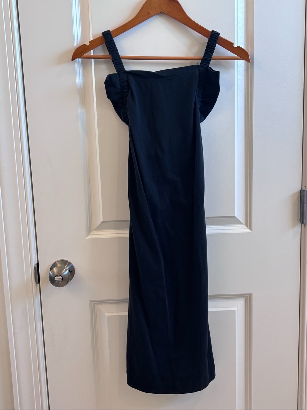 Effortless Black Apron X-Back Knee-Length Dress